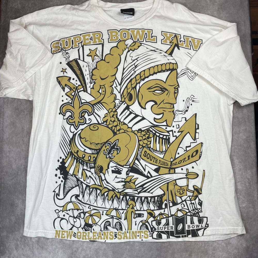Reebok New Orleans Saints Super Bowl XLIV White Graphic T-Shirt Mens 2XL NFL